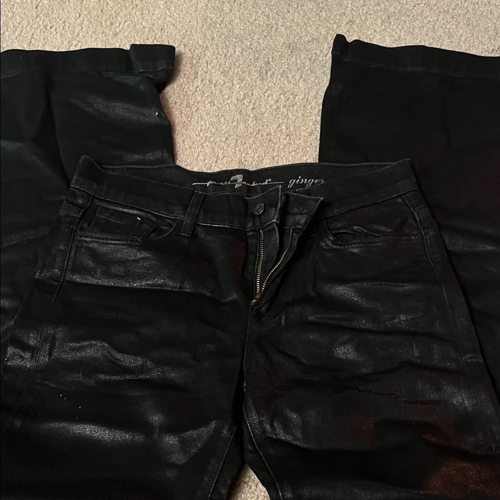 7 For All Mankind Black Coated  wide leg Jeans